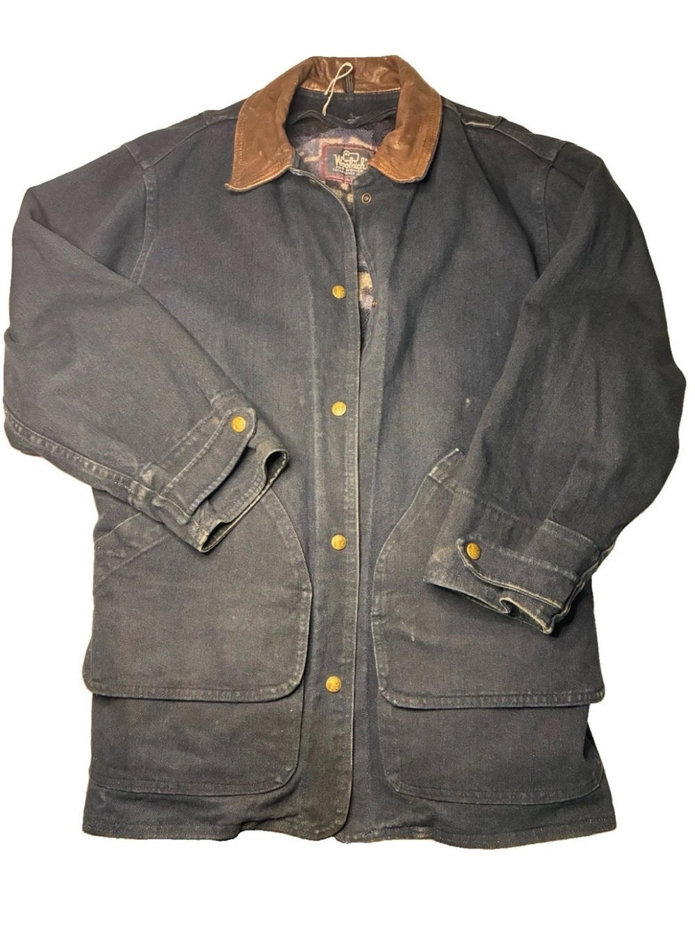 Vintage Woolrich Women's Denim Chore Coat Wool Blanket Lined Collar M